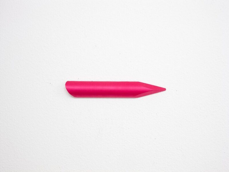 Satin Stick (pink), 2023 | fabric, paper, wood, 6 x 36 x 3 cm